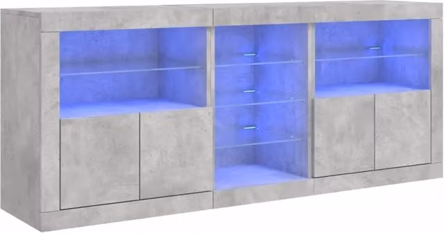 Credenza | Madia | Buffet da pranzo | Armadio da pranzo con Luci LED Grigio Cemento 181,5x37x67 cm