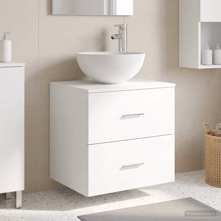 Mobiletto con lavabo da parete moderno vidaXL in bianco, L: 49,5 cm, P: 35 cm, H: 63 cm