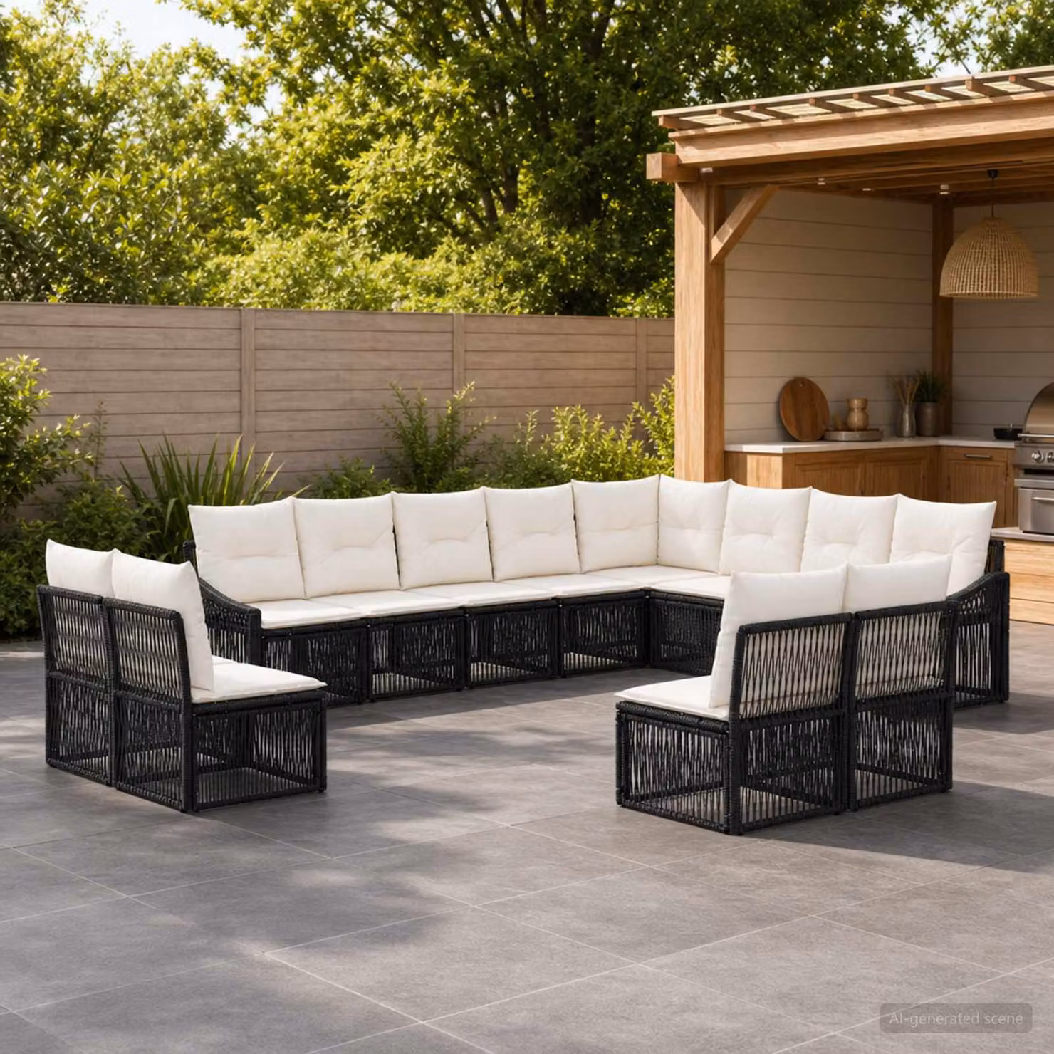 Set Divano da Giardino vidaXL a forma a U in Polyrattan Nero con Cuscini e Rivestimenti Rimovibili