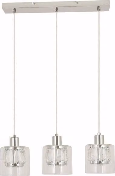Lampada a sospensione con barra cromata, 3 paralumi in vetro, Elmo 3xE14 40W REA338833-06 Reality