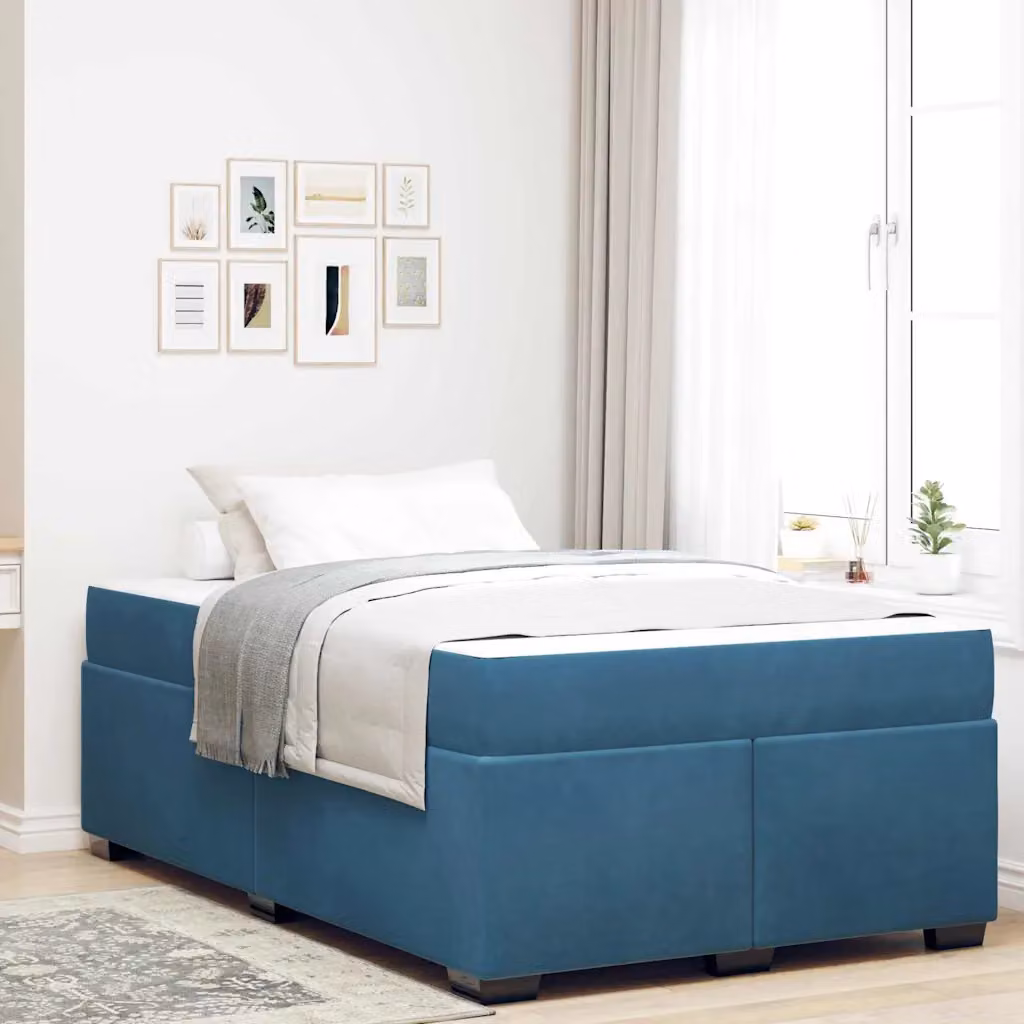 Struttura del letto moderna vidaXL in tessuto blu con listelli in legno L 120 x P 200 cm – 1