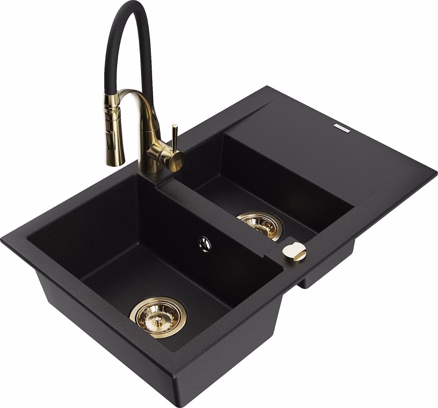 Mexen Gaspar lavello in granito 1,5 vasca con scolapiatti e miscelatore cucina Aster, nero - 6507-77-73450-57-G