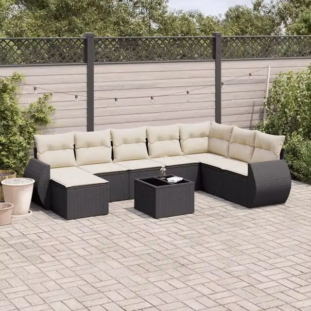 Set Divani da Giardino 9 pz con Cuscini Nero in Polyrattan 3254103