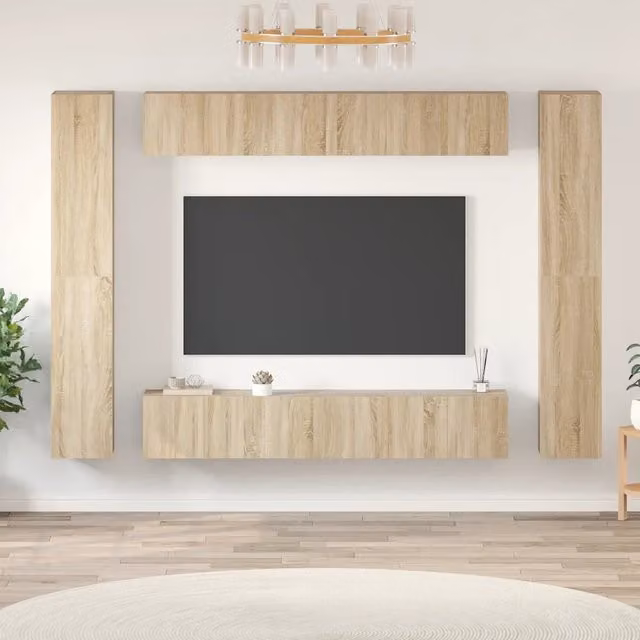 Set di Mobili Porta TV Moderno vidaXL in Legno Multistrato Rovere, 10 Pezzi, Marrone Opaco – 1