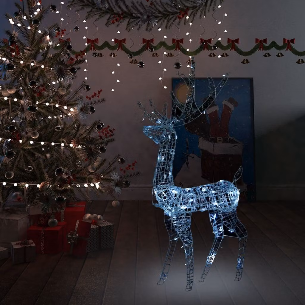 The Living Store LED renna acrilica decorazione natalizia 140 LED 120 cm bianco freddo