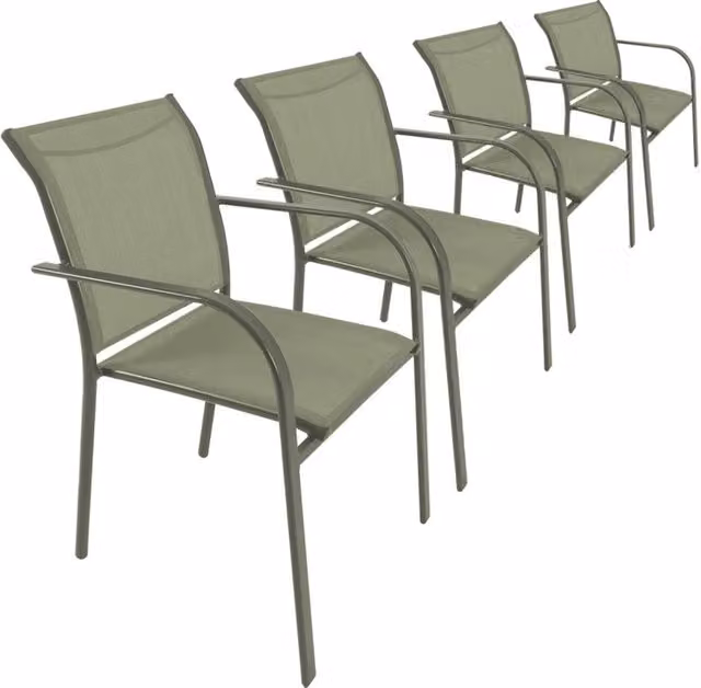 Set di 4 sedie da giardino Sweeek in alluminio verniciato a polvere e textilene con braccioli, verde kaki