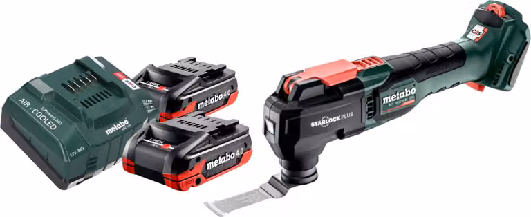 Multitool a batteria Metabo MT 18 LTX BL QSL 18 V Brushless Starlock Plus + 2 batterie LiHDX da 4,0 Ah + caricabatterie