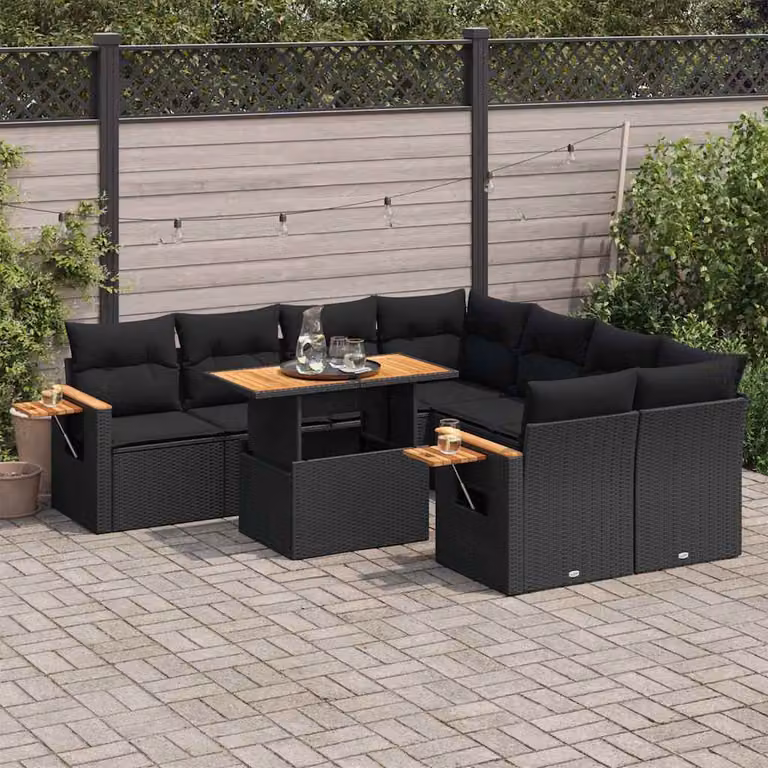 Maison Exclusive - Set Divani da Giardino 9 pz con Cuscini Nero Polyrattan Acacia