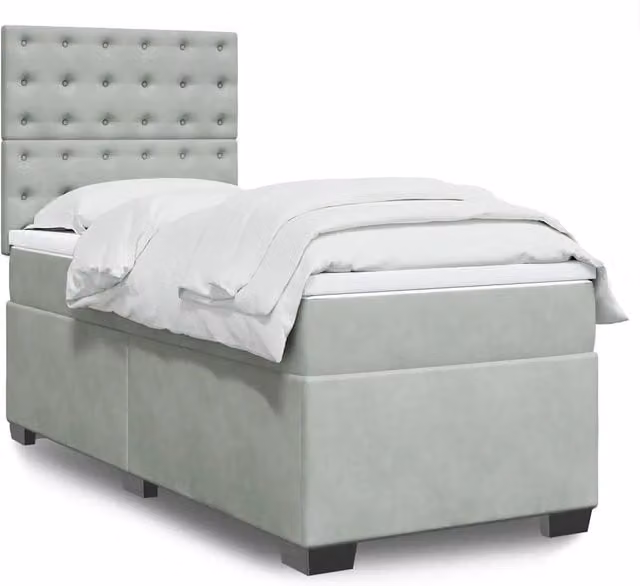 Letto Ibrido vidaXL con Materasso e Rivestimento in Velluto Grigio e Bianco, L/P/H: 90 x 190 x 150,5 cm
