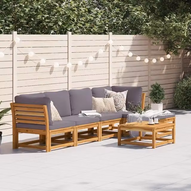 Set Salotto da Giardino 6 pz con Cuscini in Massello di Acacia 3214310