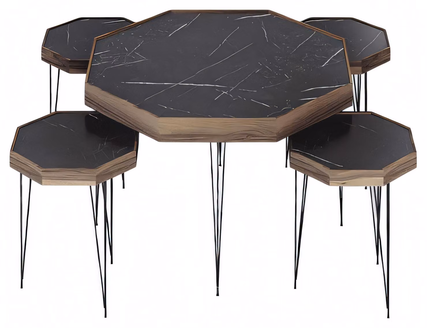 Schwarzer Holz Couchtisch mit Beistelltischen modern eleganter Stil