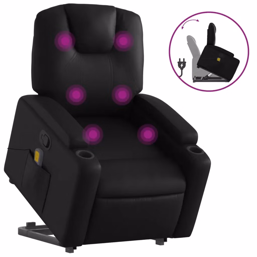 vidaXL Poltrona Alzapersona Reclinabile con Assistenza Elettrica in Similpelle Nera – 2