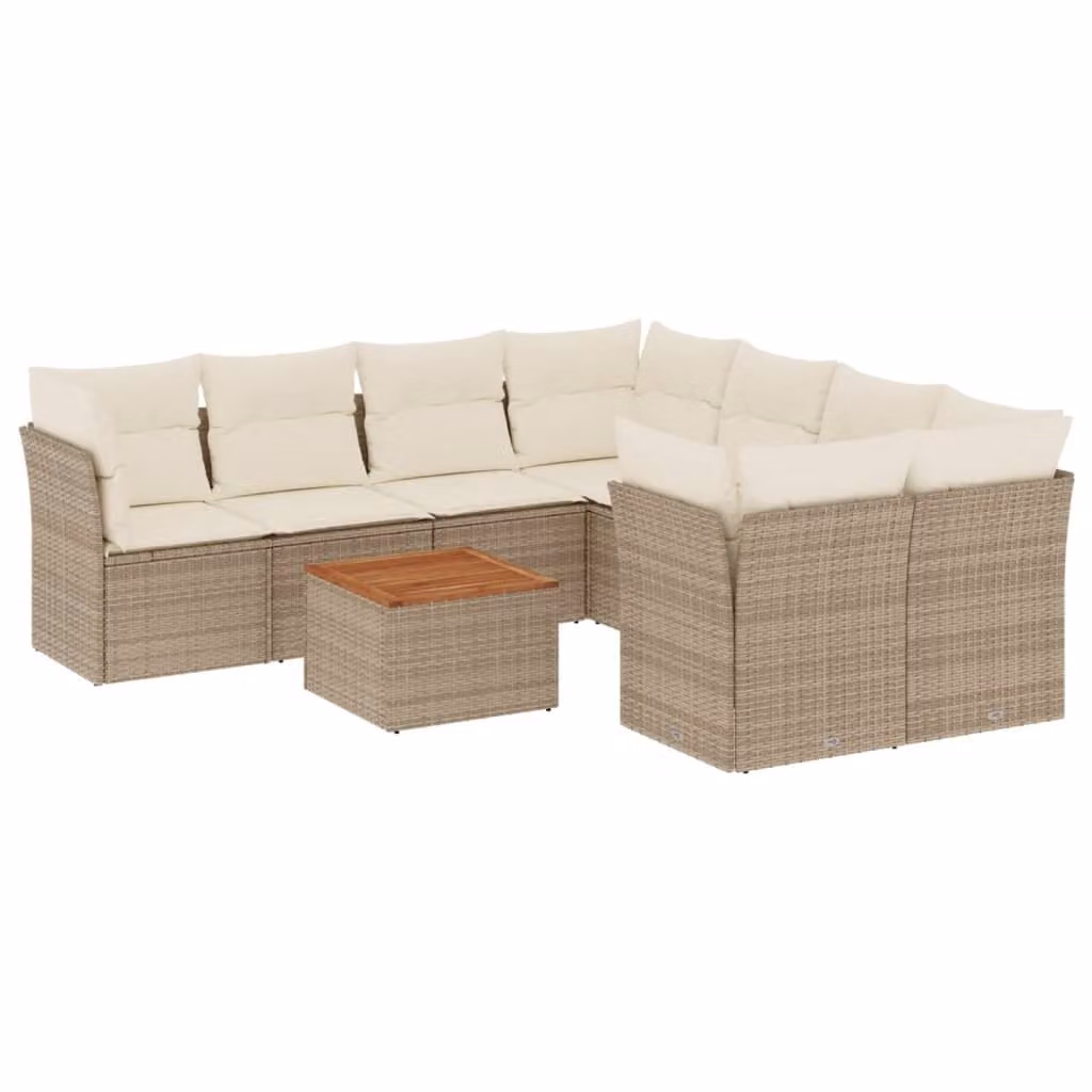 Set Divano da Giardino 9 pz con Cuscini Beige in Polyrattan