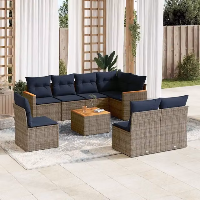 Set Divani da Giardino 9 pz con Cuscini Grigio in Polyrattan 3226054
