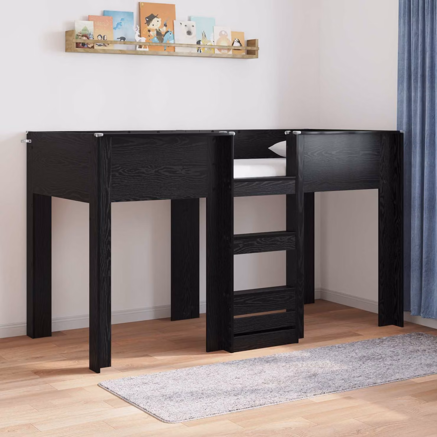 Letto a castello per bambini vidaXL in legno Rovere Nero L/P/H: 90 x 190 x 193 cm