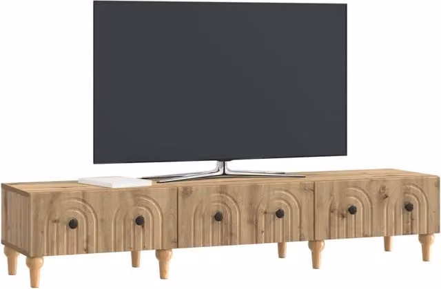 Mobile TV moderno in rovere color marrone con cassetto, L 147 x P 34,5 x H 30 cm – 1