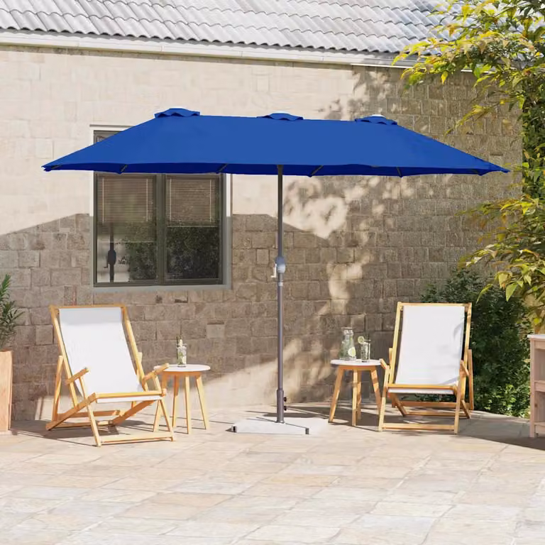 Ombrello da giardino vidaXL blu in poliestere e alluminio L 370 x P 197 x H 239 cm