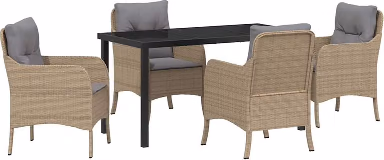 Set da Pranzo per Giardino con cuscino 5 pcs Beige polyrattan