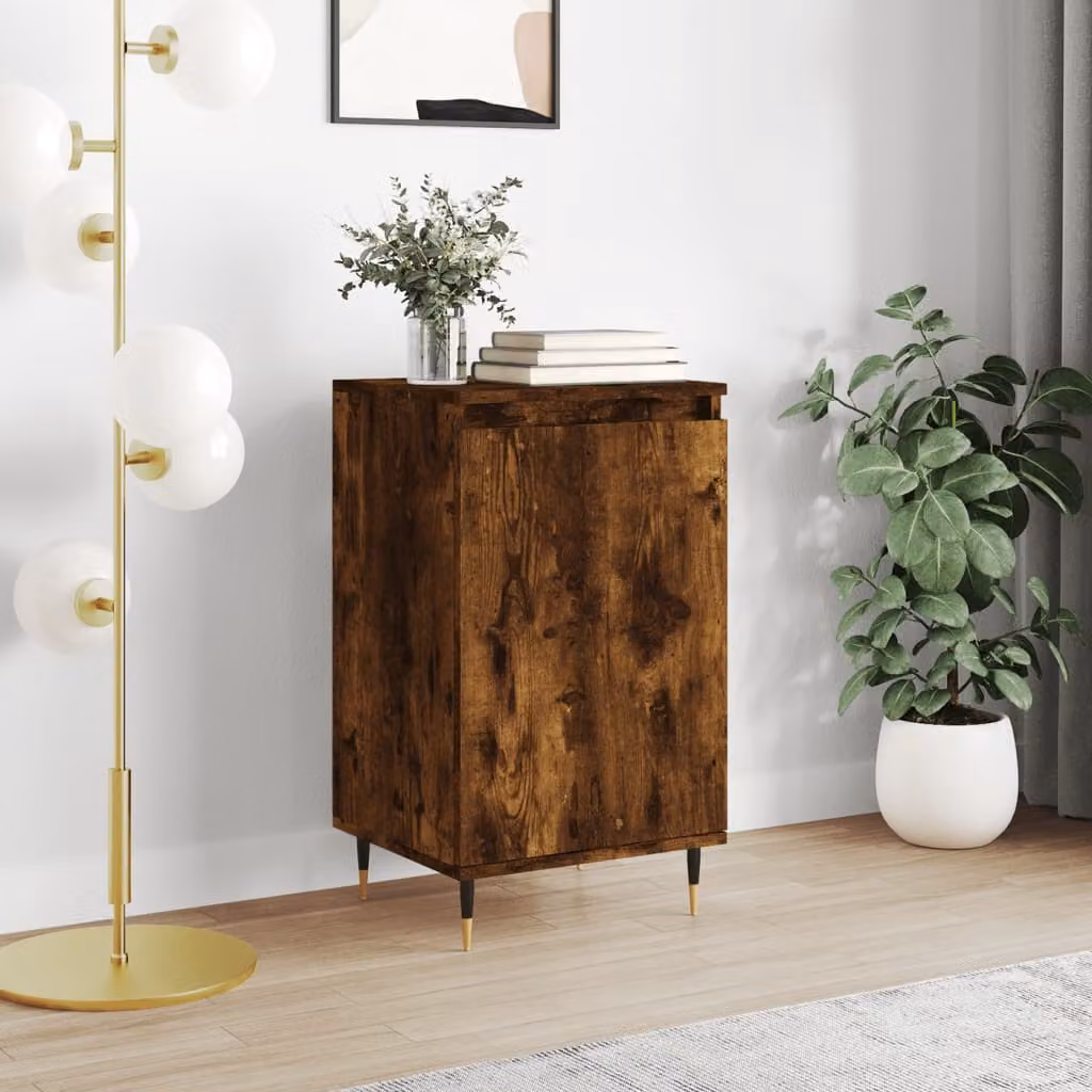 Credenza moderna vidaXL in legno multistrato e metallo, colore rovere fumo e bianco, L 40 cm x P 35 cm x H 70 cm