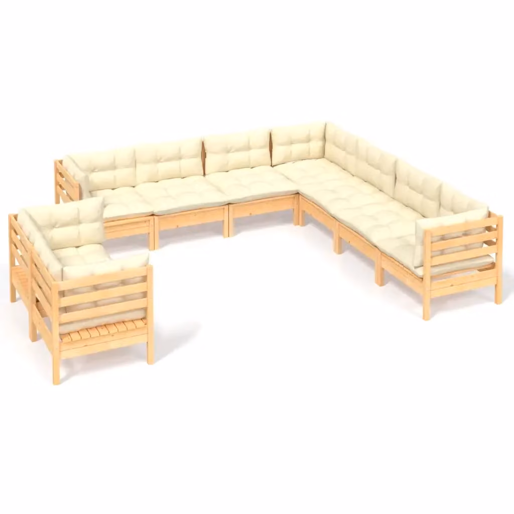 Set di Divani da Giardino a Forma di U vidaXL in Legno di Pino Massello con Cuscini Beige, 9 Pezzi – 2
