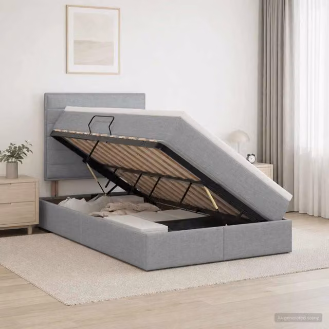 Letto con contenitore e materasso vidaXL moderno in tessuto Grigio L: 120 cm, P: 200 cm, H: 140 cm
