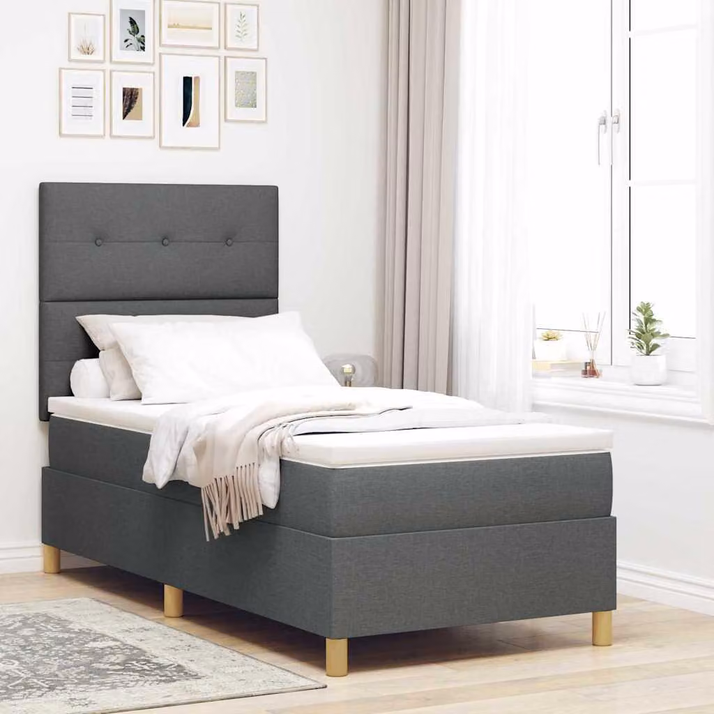 Maison Exclusive - Letto boxspring con testiera grigio scuro 80 x 200 cm in tessuto