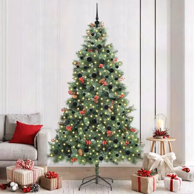 Albero di Natale artificiale moderno vidaXL verde con 300 LED bianco caldo in PVC e metallo