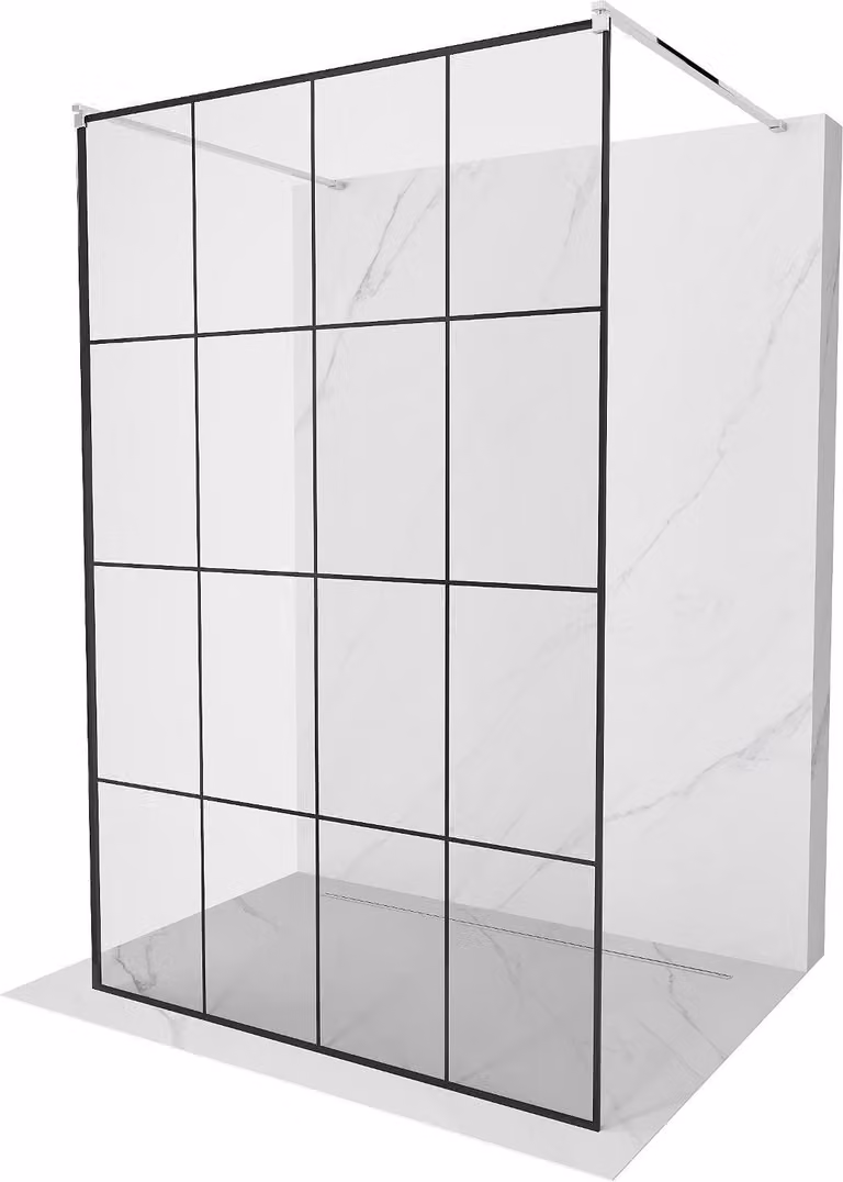 Mexen Kioto parete doccia autoportante 150 x 200 cm, griglia nera 8 mm, cromo - 800-150-002-01-77