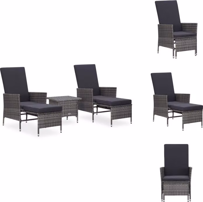 vidaXL Set di 3 pezzi con cuscini in rattan grigio - Set di mobili da giardino