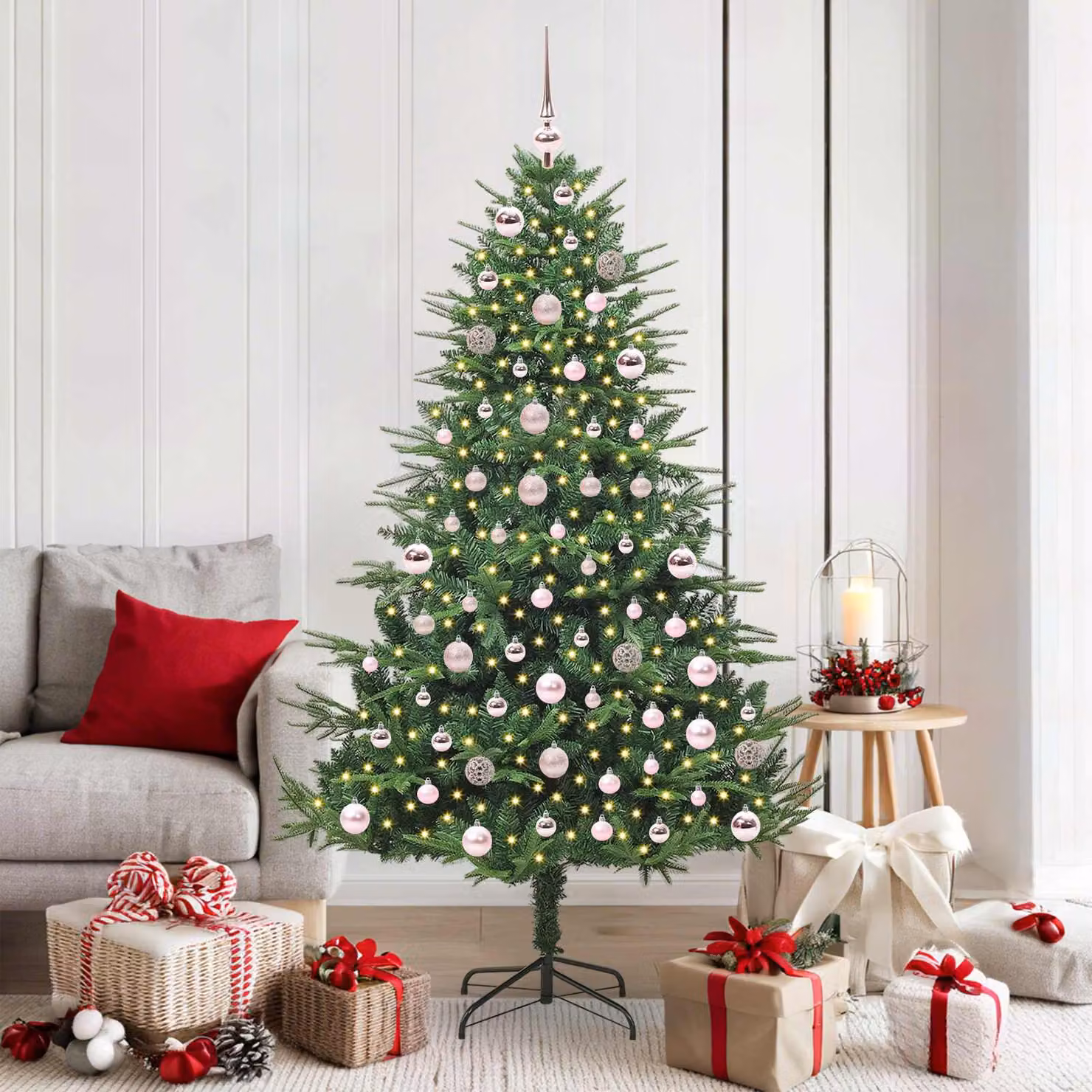 vidaXL Albero di Natale Artificiale Pre-illuminato con Set di Palline