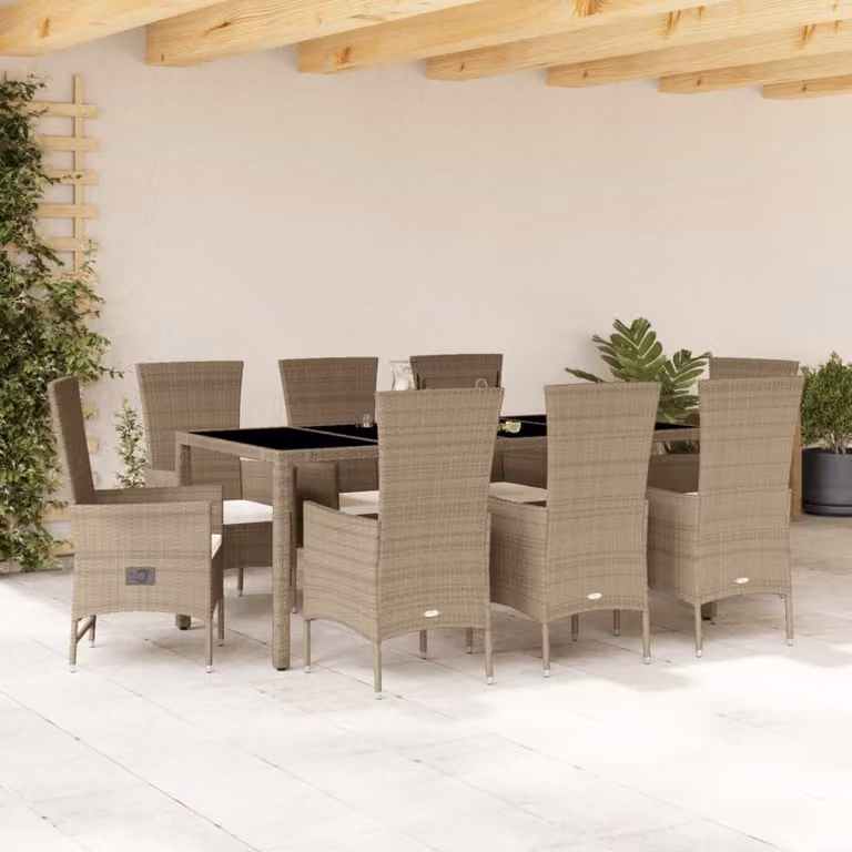 Maison Exclusive - Set da Pranzo da Giardino 9 pz con Cuscini Beige in Polyrattan