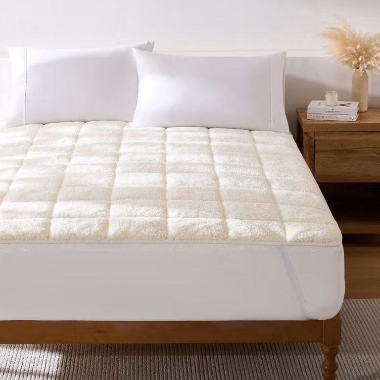 Coprimaterasso, modello Sherpa, reversibile, 90 x 200 cm, color beige