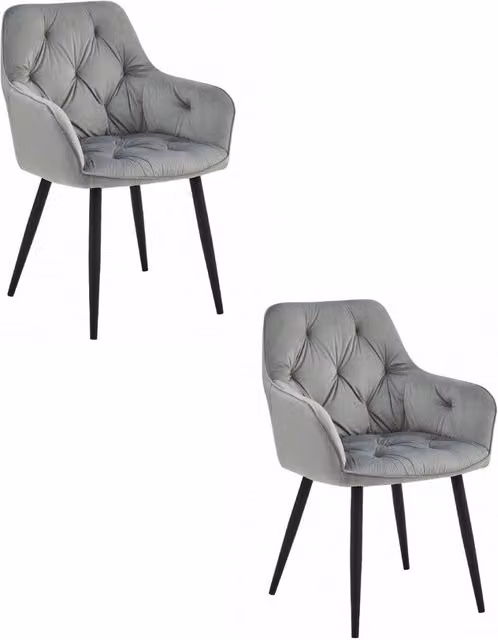 Set di 2 sedie Jork in velluto grigio argento con gambe in metallo nero di KENDRA HOME