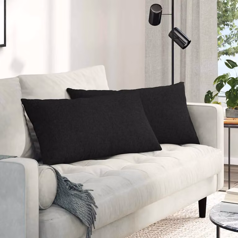 Set di 2 cuscini da divano vidaXL in tessuto nero con fodera rimovibile, L 80 cm x P 40 cm