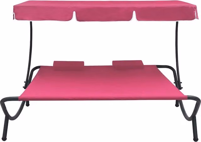 Lettino Prendisole | Sdraio da giardino | Lettino da sole con Baldacchino e Cuscini Rosa