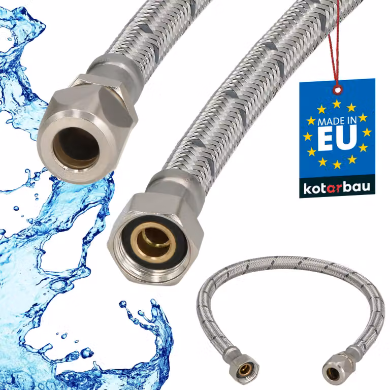 KOTARBAU® Tubo Flessibile per Rubinetto 3/8“ x 3/8“ Tubo di Raccordo 50 cm Dado Girevole x Raccordo a Pressare Acciaio Inox