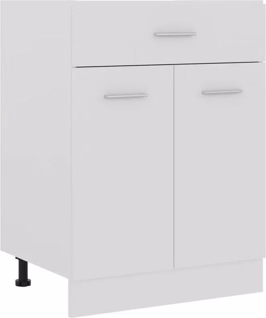 Mobiletto da cucina moderno in stile scandinavo con cassetti in legno composito bianco L: 60 cm, P: 46 cm, H: 81 cm