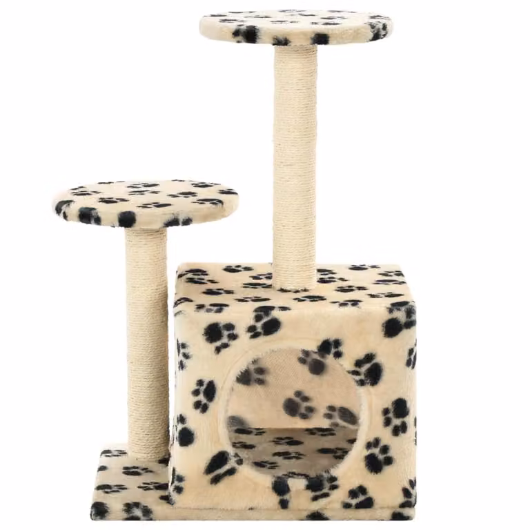 The Living Store Gatto Graffiatoio in Sisal 60 cm Beige Stampa zampa