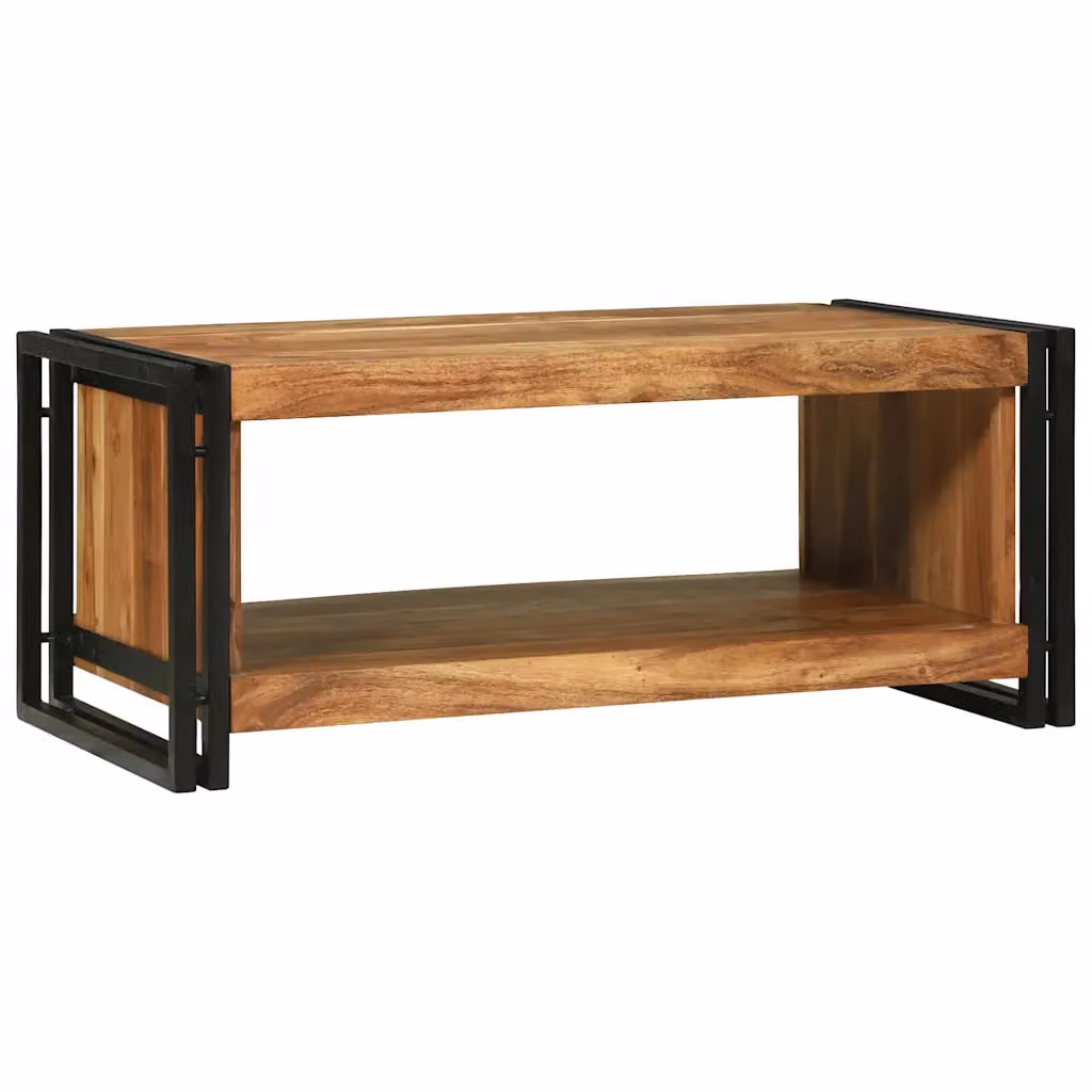 vidaXL Tavolino da salotto rettangolare in legno di acacia e metallo, marrone, L 90 x P 50 x H 38 cm
