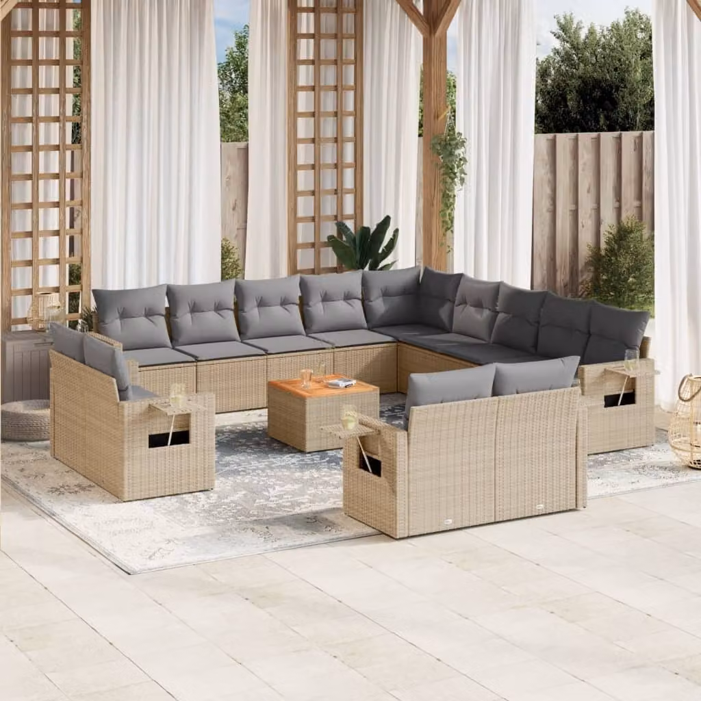 Maison Exclusive - Set Divano da Giardino 14 pz con Cuscini Beige Misto Polyrattan
