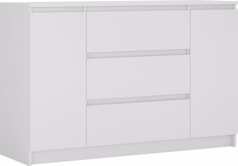 Cassettiera, bianco opaco, 120 x 39 x 78 cm, 2 ante, 3 cassetti