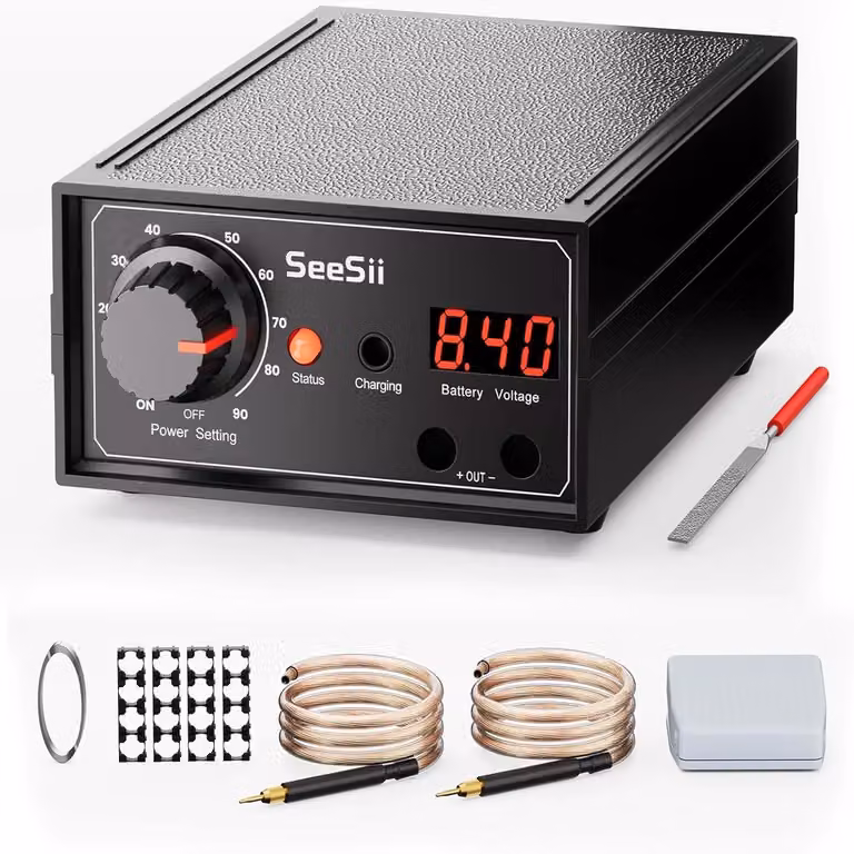 Saldatrice a punti portatile a batteria - 8000 W - 90 livelli di potenza - Automatica - Adatta per strisce di nichel da 0,1 a 0,25 mm - Per uso fai-da-te