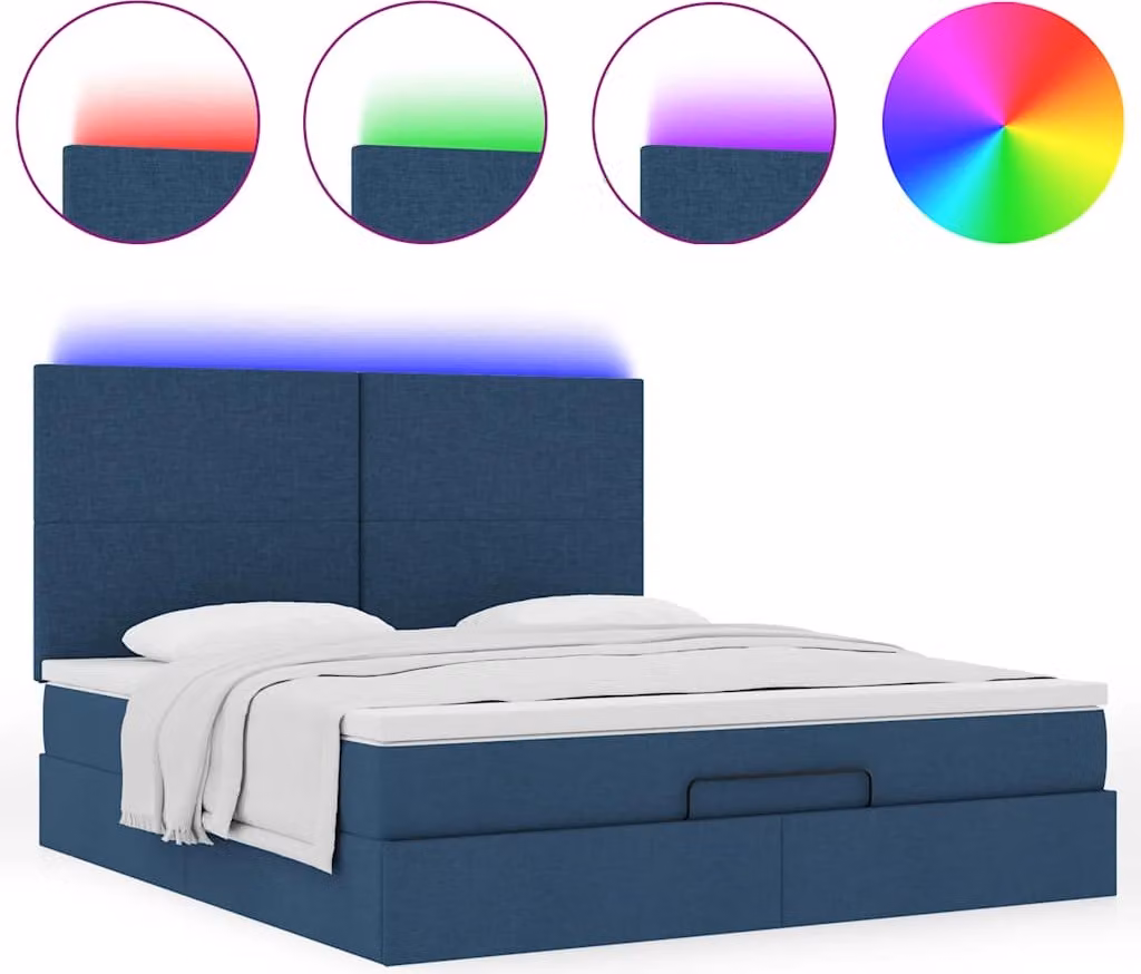 Struttura Letto Pouf con Materasso Blu 160x200 cm in Tessuto