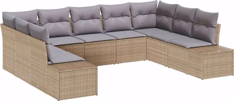 Set Divano da Giardino con cuscino 9 pcs Beige polyrattan