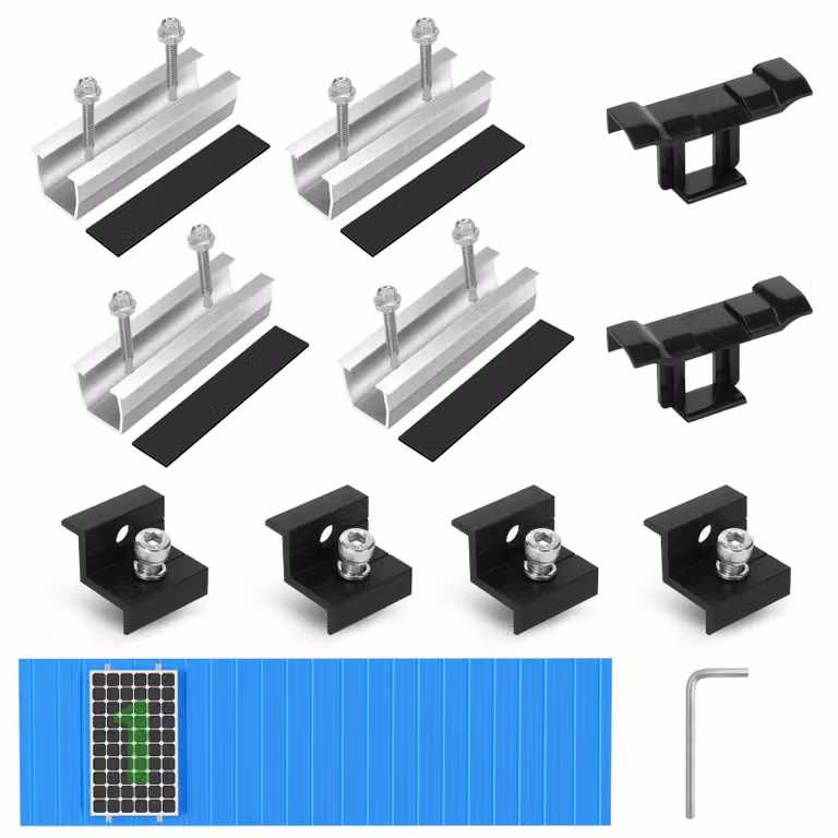 Kit di montaggio per pannello fotovoltaico, per 1 modulo, con binario da 12 cm e morsetti regolabili