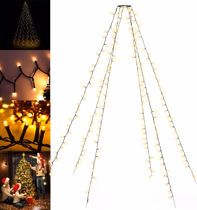 Toboli illuminazione albero di Natale con anello 192 LED bianco caldo 6x2m albero di Natale luci fiabesche