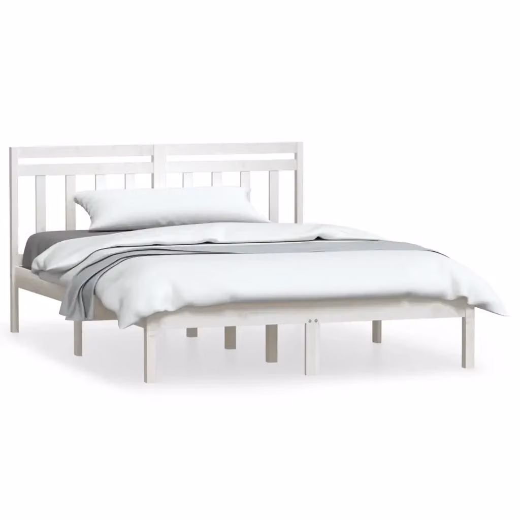 vidaXL Giroletto King in Legno di Pino Bianco con Doghe Rigide L/P/H: 200 x 150 x 156 cm – 2