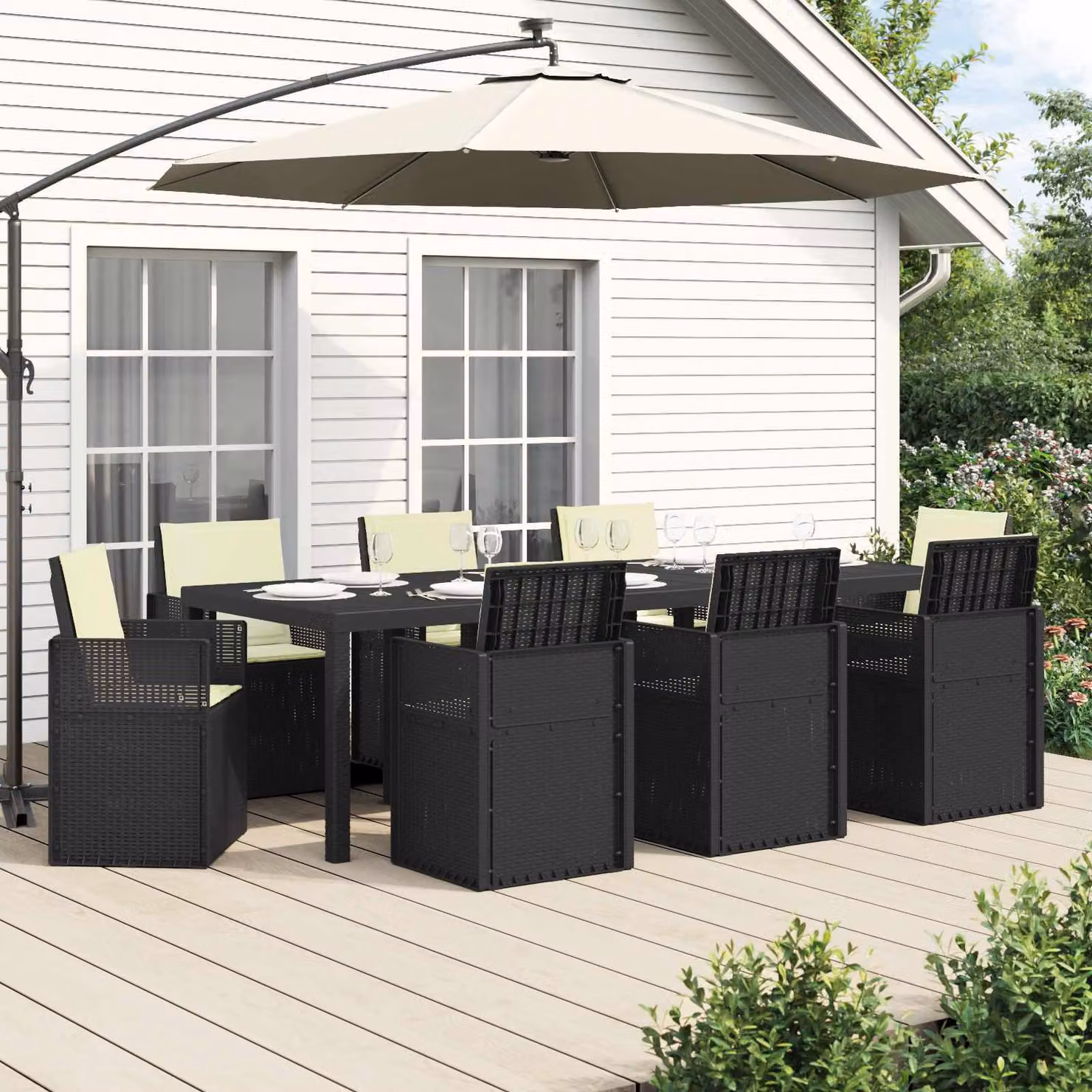 Set da pranzo per giardino e terrazza vidaXL in plastica 9 pz Antracite e Beige