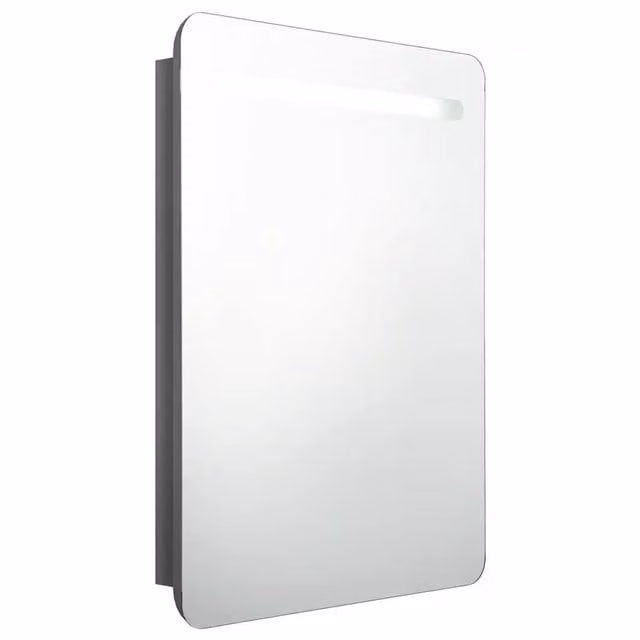 Armadietto da bagno con specchio e illuminazione LED vidaXL, Grigio Lucido, L: 60 cm, P: 11 cm, H: 80 cm