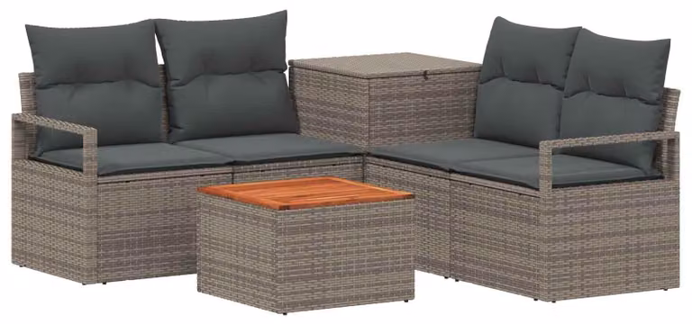Set di divani da esterno, 6 pezzi, grigio e grigio scuro, in rattan sintetico e acciaio